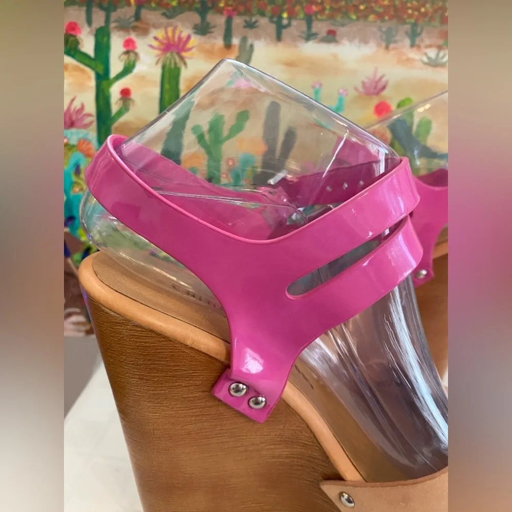 Chinese Laundry, Jungle Gym, Leather Platform Wedge Sandals, Pink/Tan, W Size 7 - Picture 7 of 16